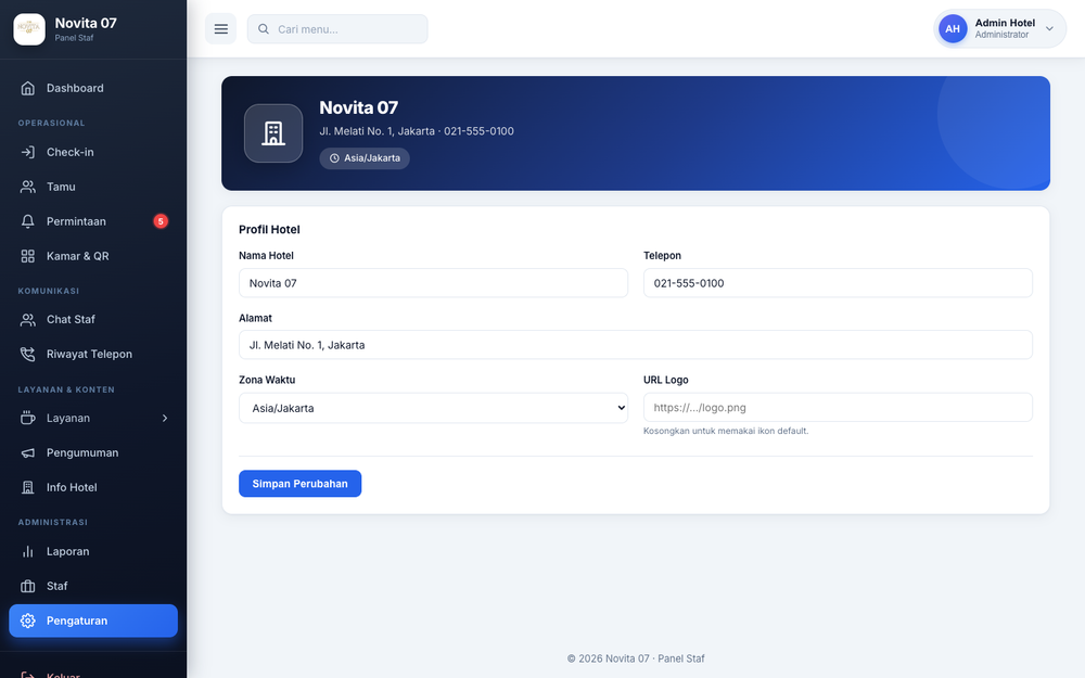 Admin (Administrator) · Pengaturan